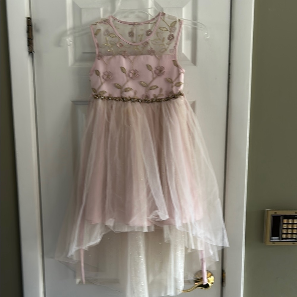 RARE EDITIONS GIRLS EMBROIDERED HI LOW DRESS W MESH SKIRT SIZE 5